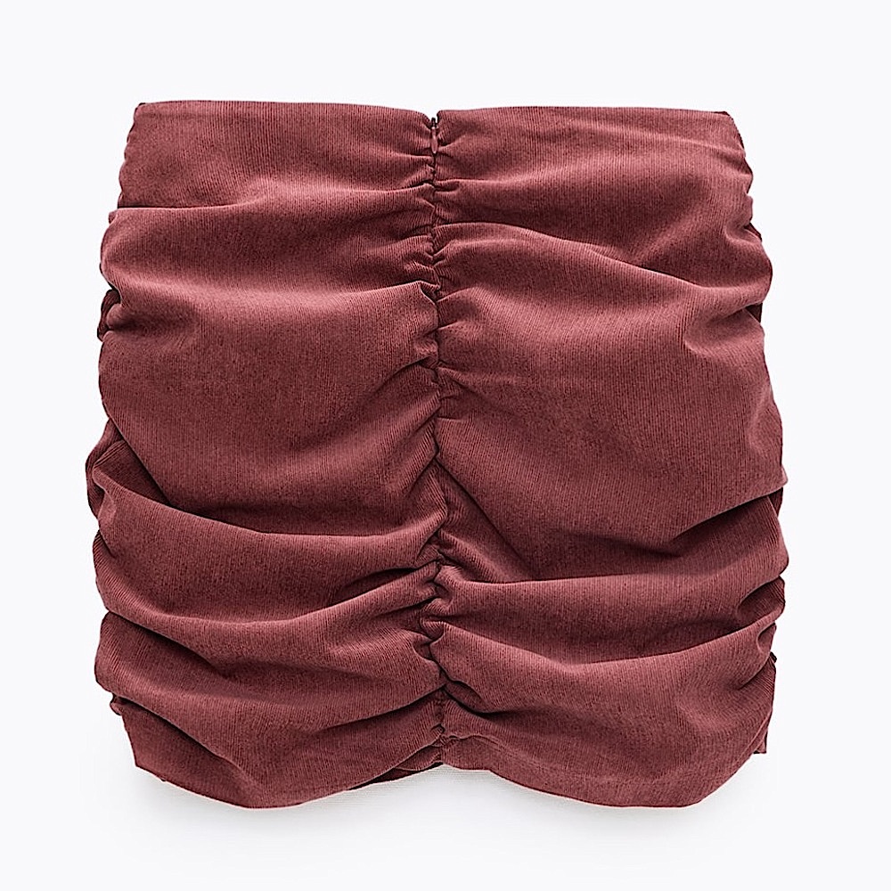 Zara Mini Skirt Draped Ruched Corduroy Pink Mauve